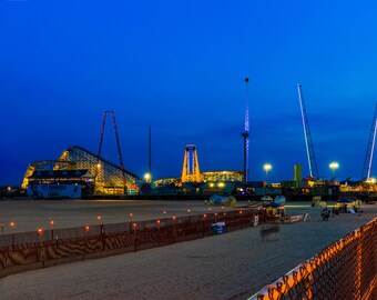 North Wildwood NJ Boardwalk at Sunset: Beach Amusements Digital Photo