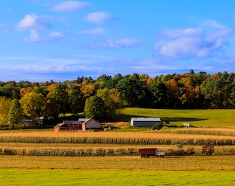 Farmland America Rensselaer County NY printable art. Rural landscape. Farm equipment, crops, farmhouse. Harvest season. Digital Image