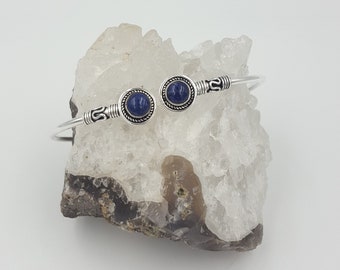 Bracelet Jonc plaqué argent Lapis Lazuli/ Bracelet femme ajustable/ Bracelet Minimalist Lapis lazuli / Pouvoir des pierres : sagesse