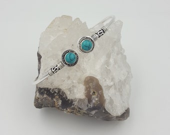 Bracelet Jonc plaqué argent et Turquoise (Howlite teintée)/ Bracelet femme ajustable/ Bracelet Minimaliste Turquoise