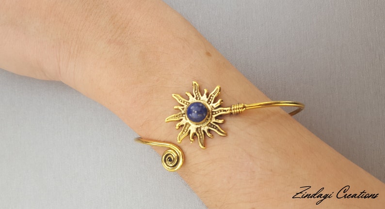 clear mind Brass and Lapis Lazuli Bangle Adjustable women/'s bracelet Lapis Lazuli Sun Bracelet Power of stones intuition