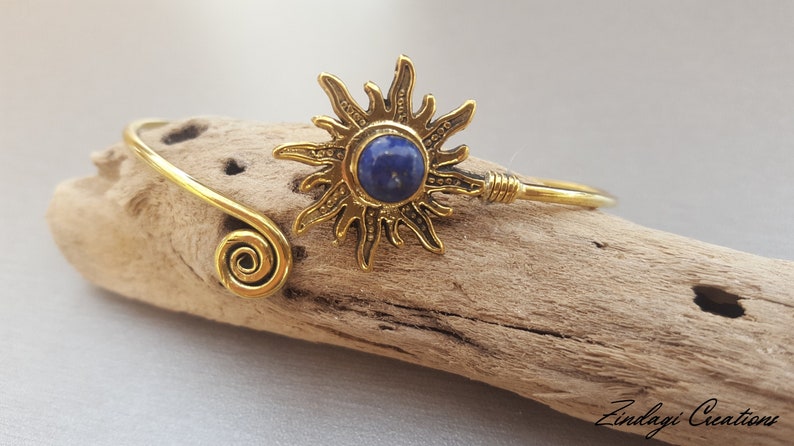 clear mind Brass and Lapis Lazuli Bangle Adjustable women/'s bracelet Lapis Lazuli Sun Bracelet Power of stones intuition