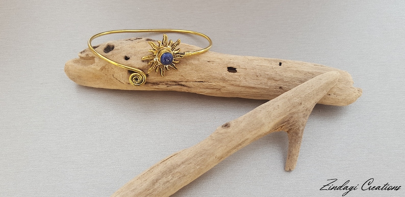 clear mind Brass and Lapis Lazuli Bangle Adjustable women/'s bracelet Lapis Lazuli Sun Bracelet Power of stones intuition