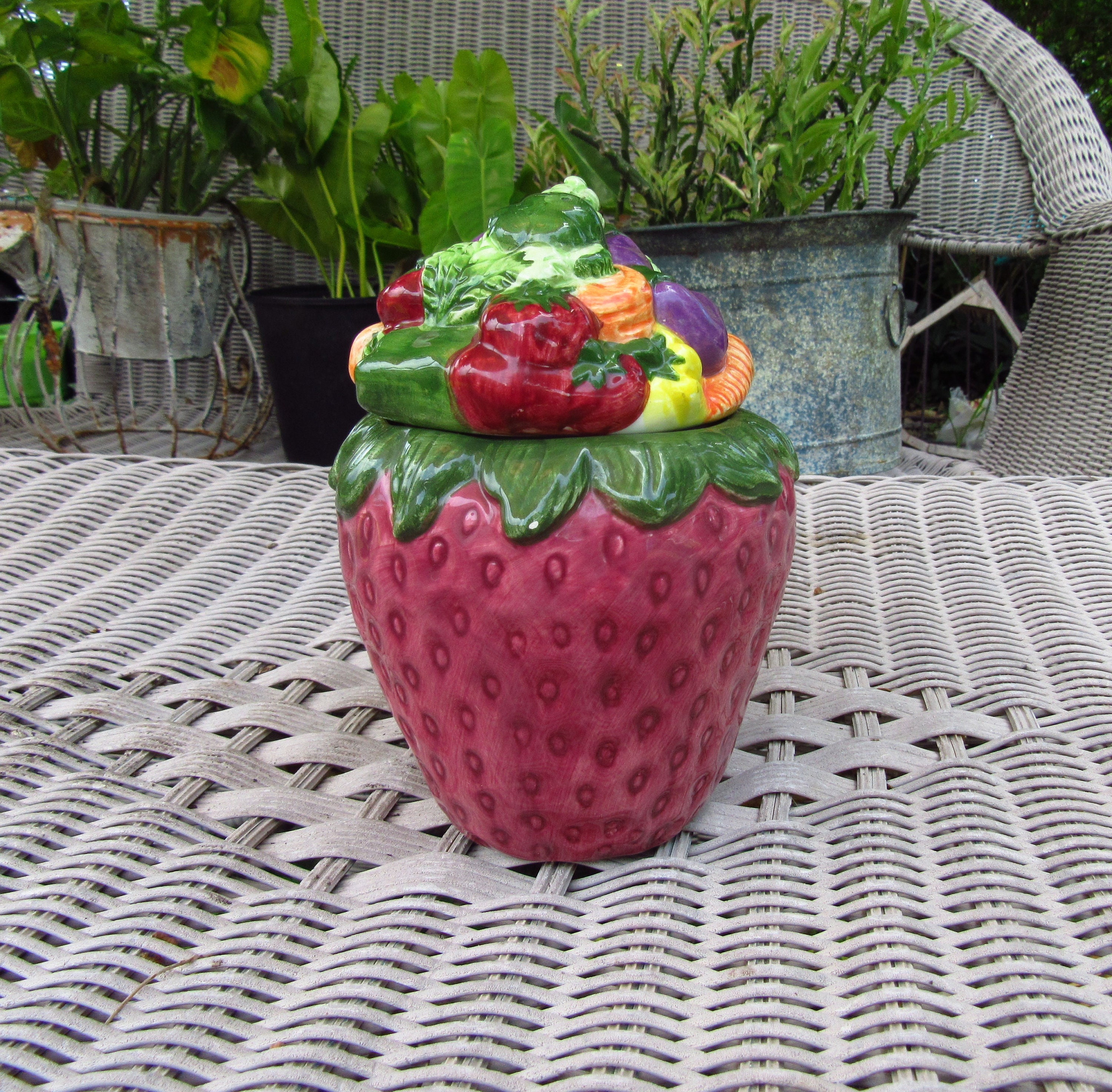 Strawberry container Vintage Strawberry Ceramic Lidded Etsy