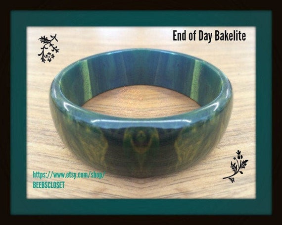 Blue Moon Bakelite Bracelet, Marbleized blue Bake… - image 7