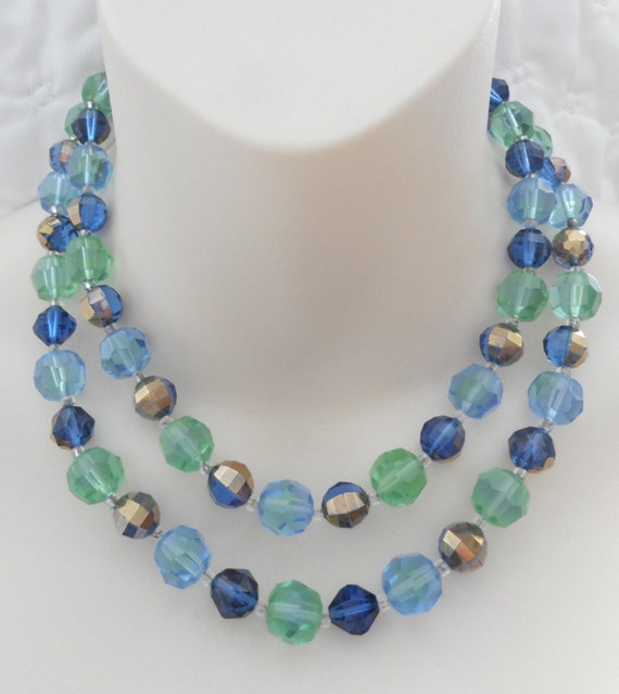 Marvella necklace,Double Strand necklace,Blue gree