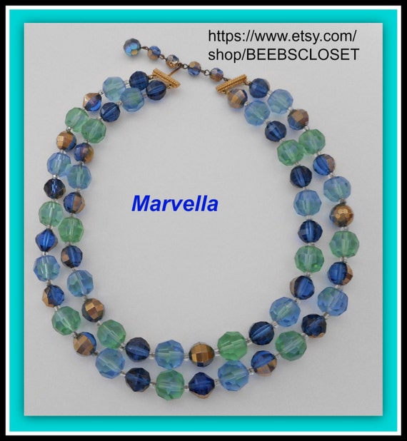 Marvella necklace,Double Strand necklace,Blue gre… - image 3