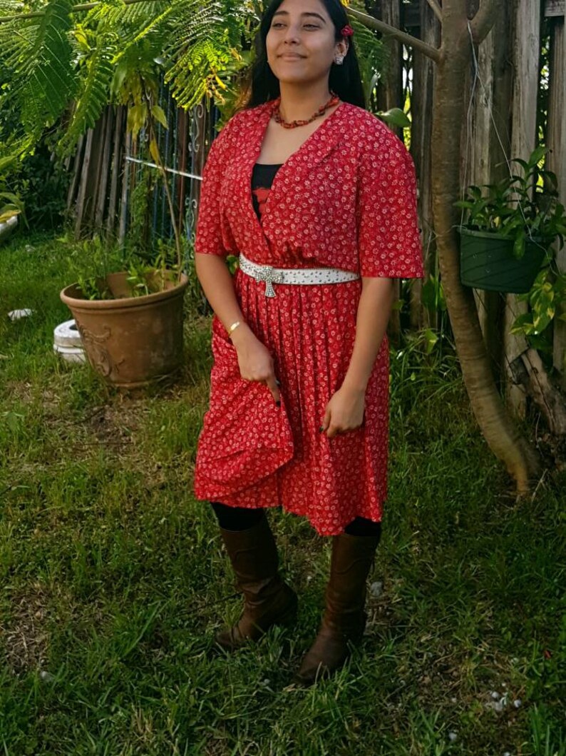 Red dress with white flowers,Vintage red dress Red and white dress Leslie Fay dress