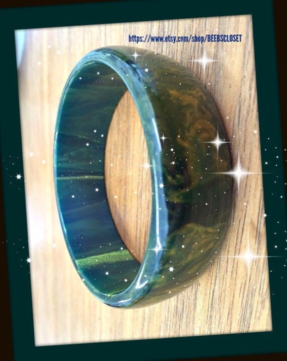 Blue Moon Bakelite Bracelet, Marbleized blue Bake… - image 3