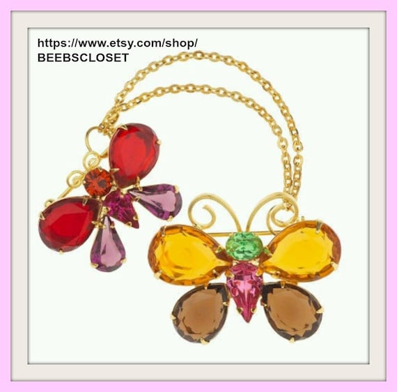 Joan Rivers Multi Color Crystal Butterfly, Two pin