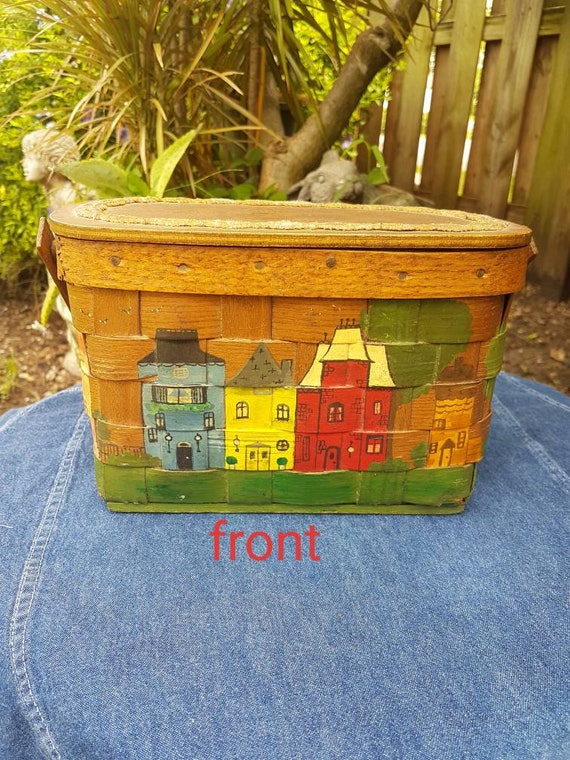 Vintage wood box purse, Hand painted purse, Wood B