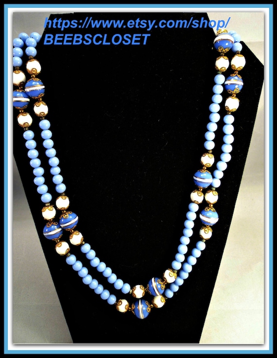 Vintage Blue Necklace , Long vintage necklace, Uni