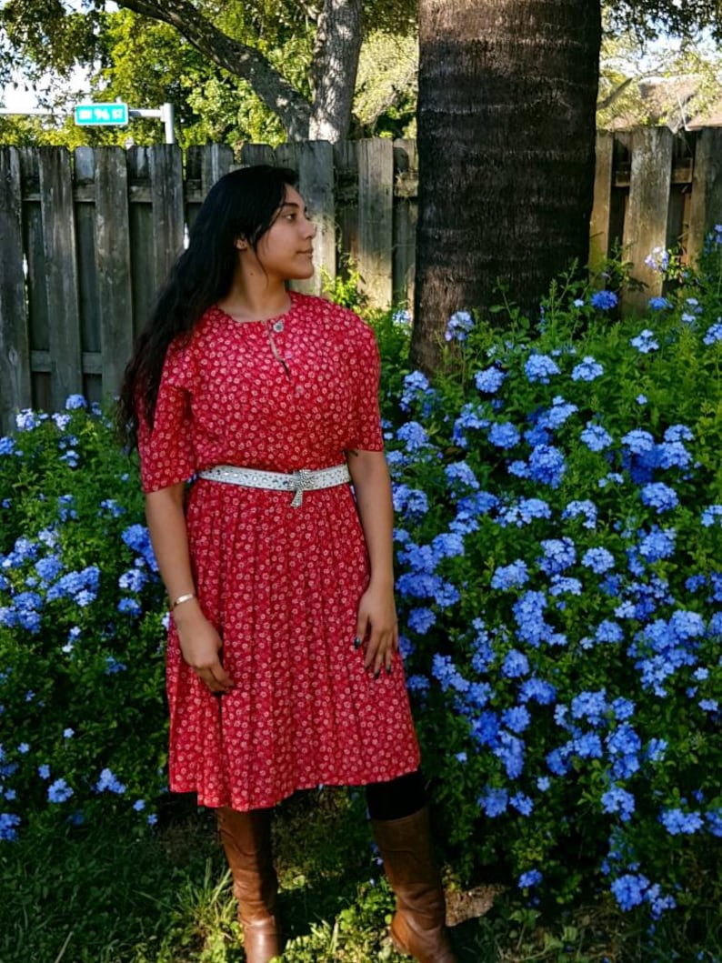 Red dress with white flowers,Vintage red dress Red and white dress Leslie Fay dress