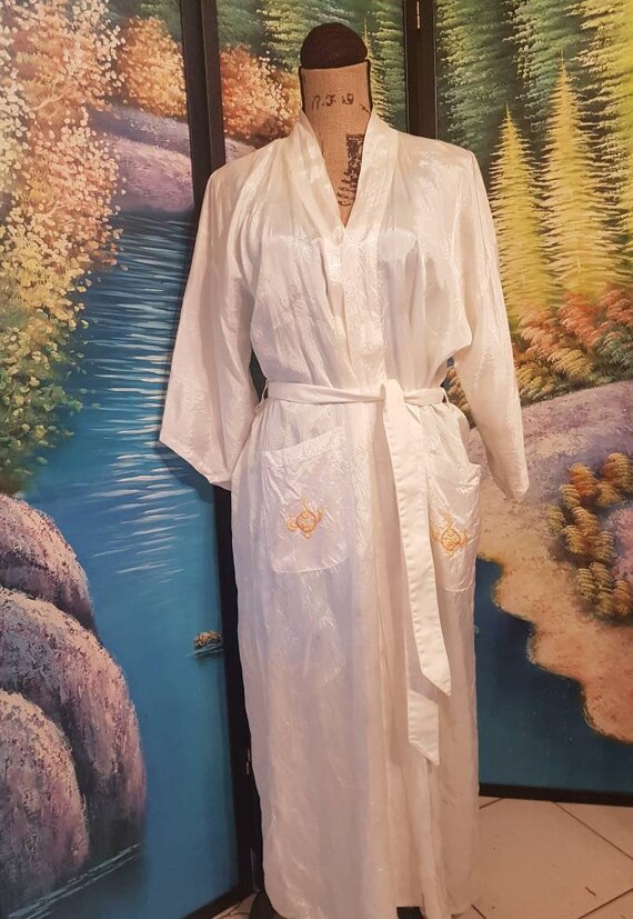 Silk robe, Yellow Dragon robe, Vintage silk robe,