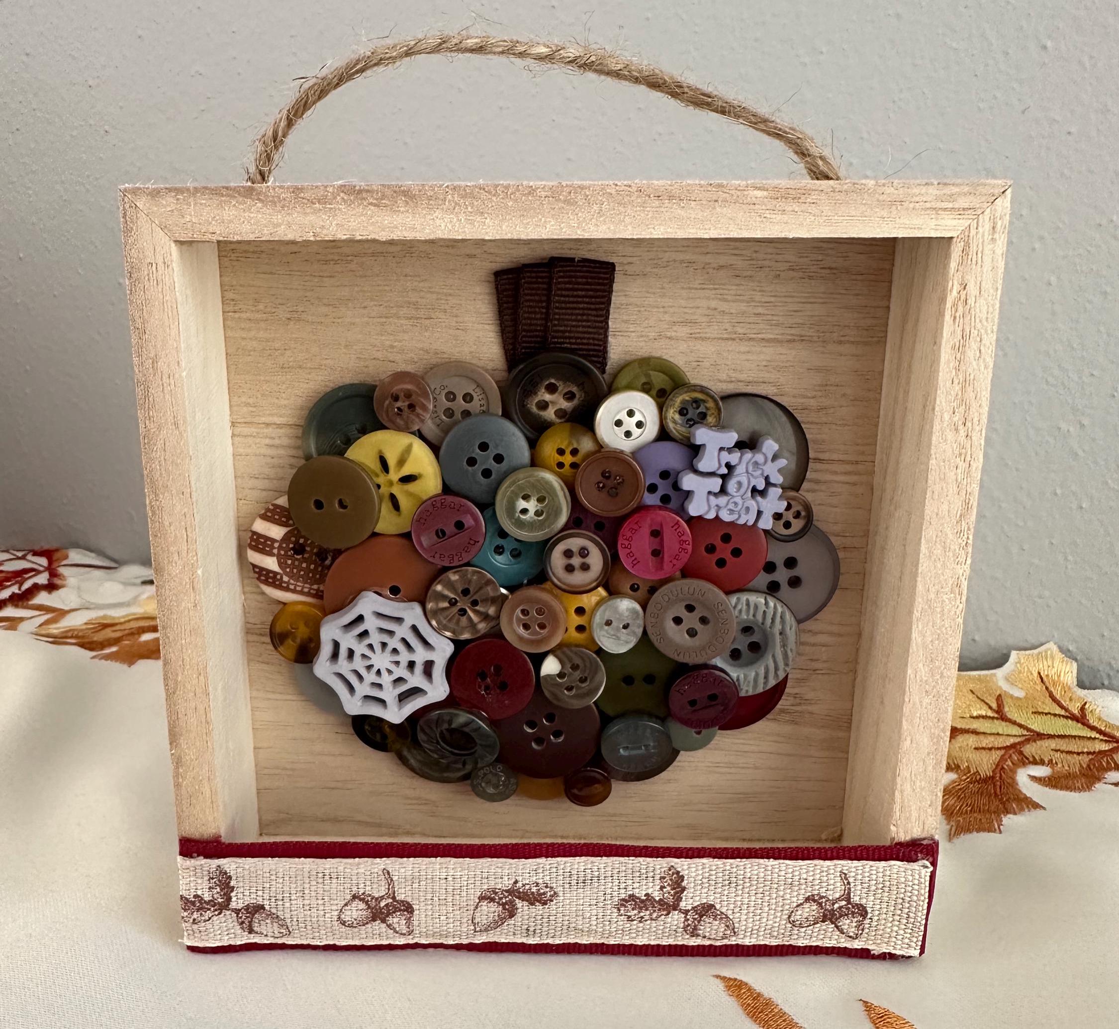 Handmade Button Pumpkin Art: Fall Decor (5x5