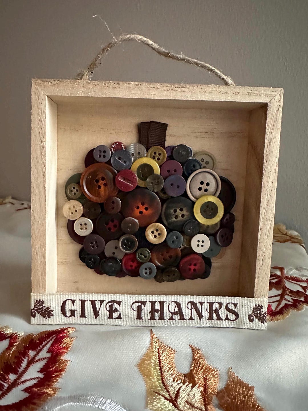 Handmade Button Pumpkin Art: Fall Decor (5x5