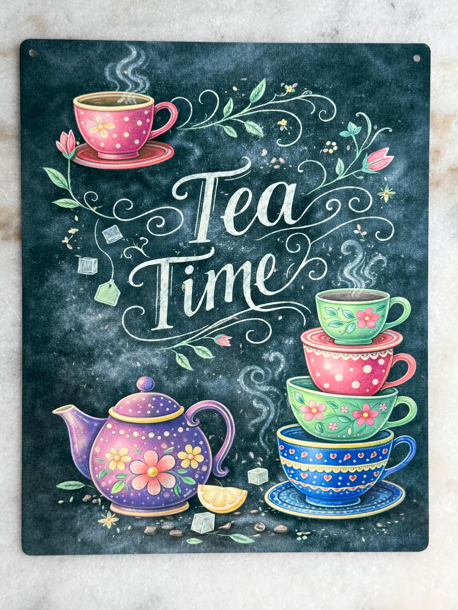 Time For Tea Sign Floral Teacup Tea Time Sign | Cozy Kitchen Wall Art (8x10 Metal Sign ...