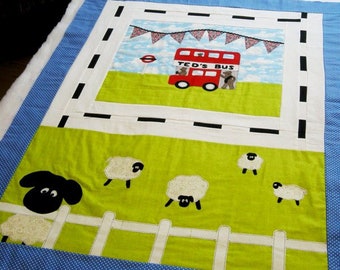 Ted's Bus Nursery Quilt Set / Play Mat (PDF) Applique Sewing Pattern / Mini Quilt (Wall Hanging) or Full Quilt Size