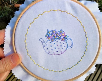 A Teapot of Forget-Me-Nots - PDF (Digital) Embroidery & Stitchery Pattern for Beginners or Advanced