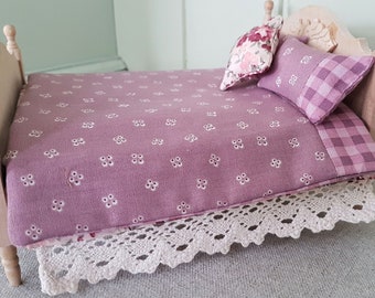 Miniature Dollhouse Bedding Sewing Pattern, Reversible Bed Set (PDF)