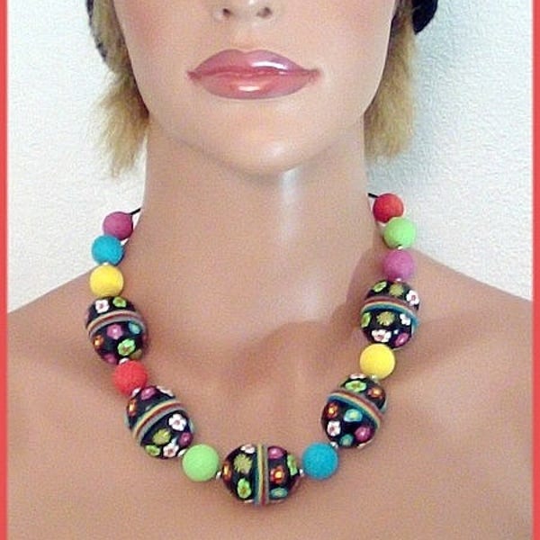 Collier noir et multicolore Millefleurs