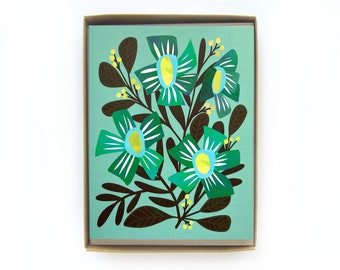 Teal Floral Notecard - 8 cards - Blank Inside