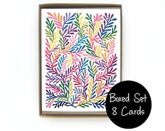 Rainbow Leaves Colorful Notecard Set - 8 cards - Blank Inside