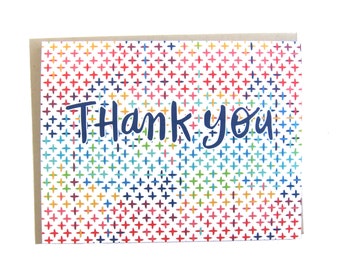 Thank You Notecard - Rainbow Kantha Stitch Pattern - Blank Inside