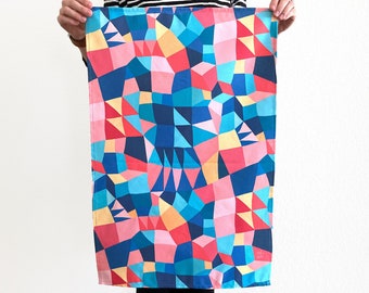 Blue and Pink Geometric Tea Towel