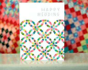 Happy Wedding Notecard - Double Wedding Ring Geometric Pattern - Blank Inside