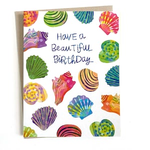 Tarjeta de notas de feliz cumpleaños - Conchas de colores - Interior en blanco