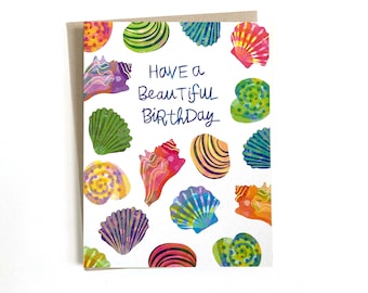 Happy Birthday Notecard - Colorful Shells - Blank Inside