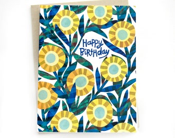 Happy Birthday Notecard - Yellow Flowers - Blank Inside