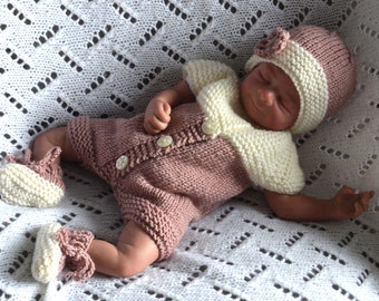 14 inch micro preemie reborn/silicone baby doll clothing, hand knitted set (doll not included)