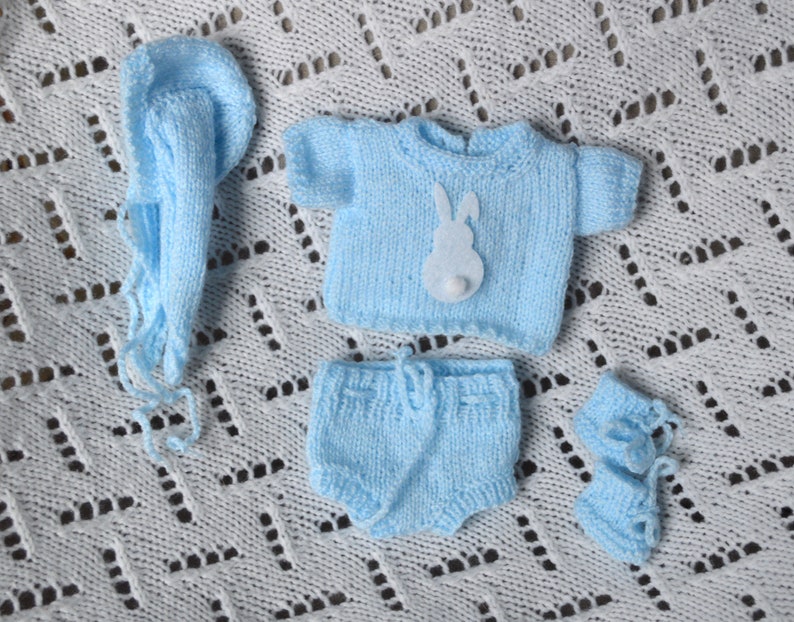 9 inch micro preemie hand knitted bunny set for reborn/silicone baby doll doll not included image 2