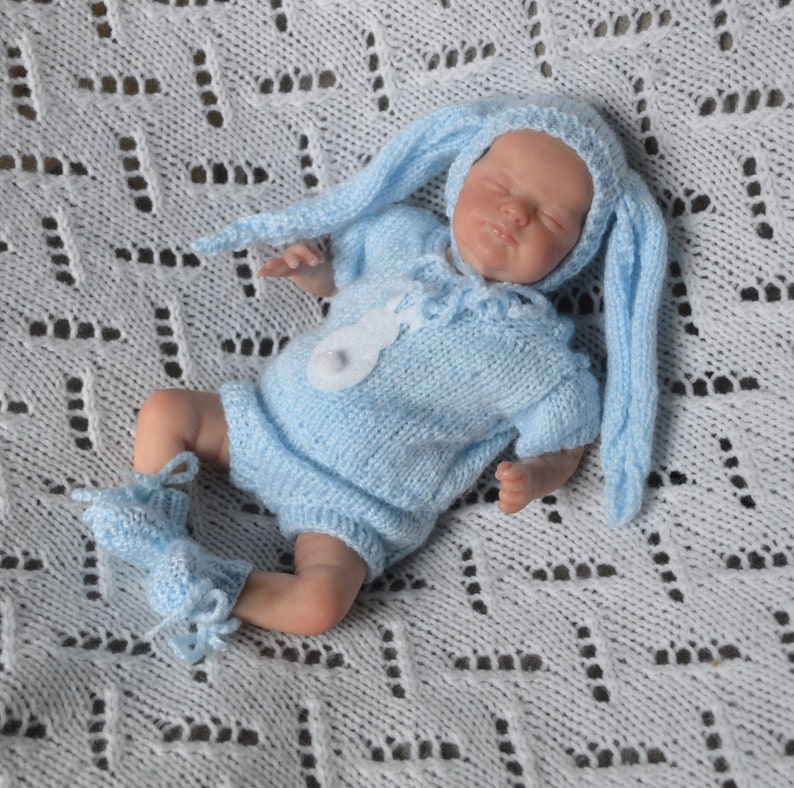 9 inch micro preemie hand knitted bunny set for reborn/silicone baby doll doll not included image 1