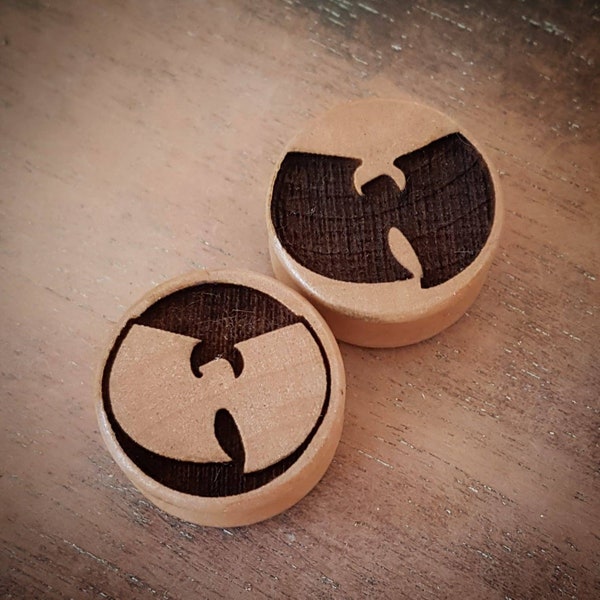 Pair of Engraved Wu-Tang Plugs [Cherrywood / Wood Stretchers ] Price Per Pair