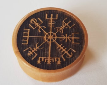 Pair of Vegvisir Plugs (Pair) [Organic wood stretchers / Gauges ] Norse Viking