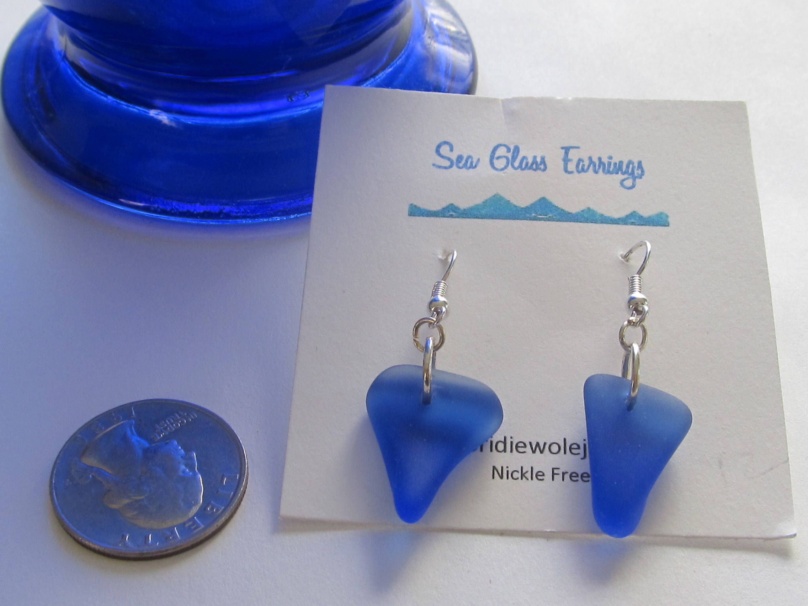 Sea Glass Cobalt Blue Triangle Earrings