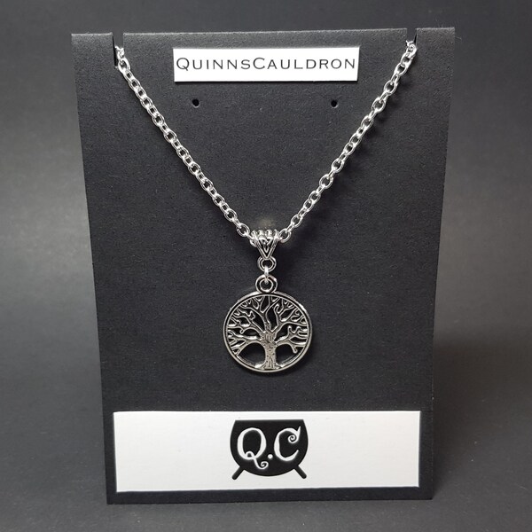 Silver Yggdrasil Necklace: Tree of Life, Celtic Norse Pendant with Silver Chain