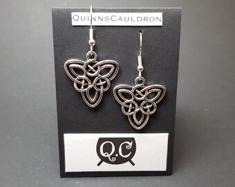 Silver Celtic Trinity Knot Earrings, Inverted Triquetra Irish Knot Earrings