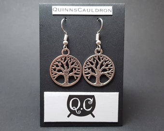 Silver Yggdrasil Earrings, Tree of Life, Celtic Norse Drop Dangle Earrings