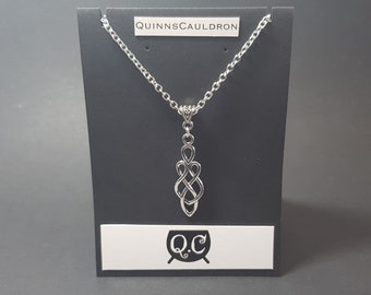 Silver Celtic Teardrop Knot Necklace: Art Nouveau Inspired Knotwork Pendant with Silver Chain