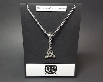 Silver Celtic Motherhood Knot Necklace: Trinity Irish Knotwork Triquetra Pendant with Silver Chain