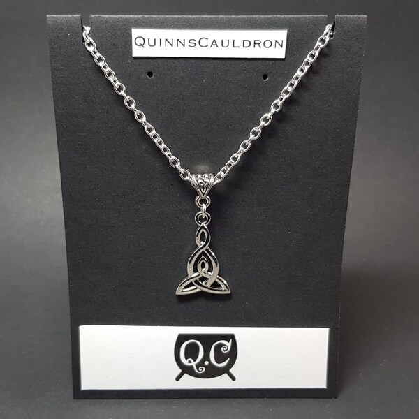 Silver Celtic Motherhood Knot Necklace: Trinity Irish Knotwork Triquetra Pendant with Silver Chain