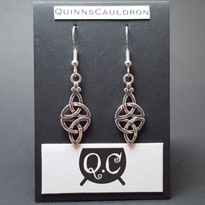 Silver Celtic Serch Bythol Knotwork Earrings, Elegant Drop Dangle Trinity Knot Double Triquetra Irish Knot Earrings
