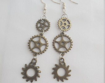 Bronze Saw Gear Steampunk Earrings