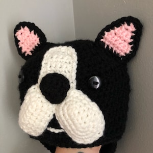 Boston terrier hat, dog hat, baby hat, boston terrier clothing, photo prop, dog baby clothes, button under chin hat