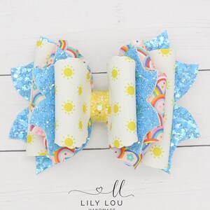 Sommer Sonne Kunstleder Glitzer Mädchen Kleinkind Baby Kleinkind Haarschleife groß 4,25 "