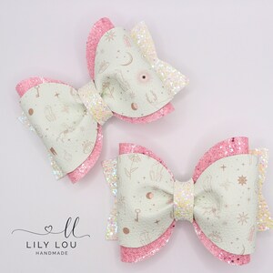 Boho crystal glitter faux leather pigtail hair bow set of 2 girl&#39;s toddler baby infant medium 3.5&quot;